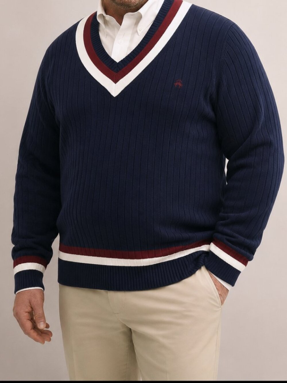 Brooks Brothers Men's Size 2XL Tennis V-Neck Sweater Pullover Cotton Blue/Navy